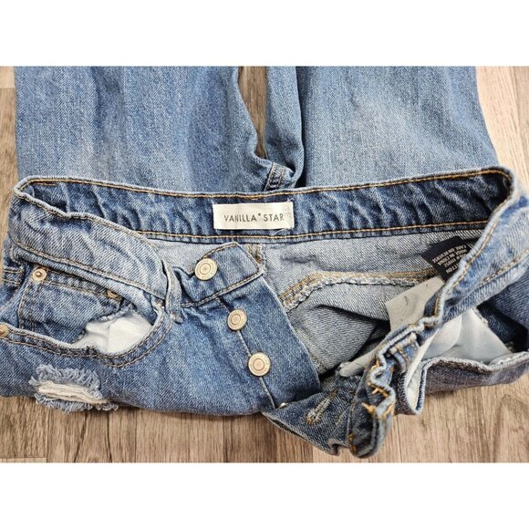 Vanilla Star Juniors Size 3 Distressed Straight Leg Button Fly Denim Blue Jeans - Picture 5 of 12